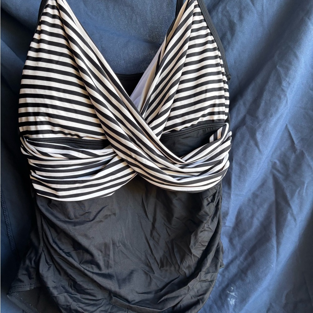 Black and White Striped One-Piece Swimsuit